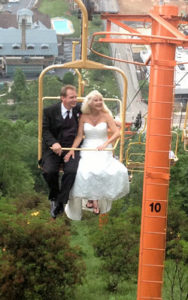 bride and groom on Gatlinburg Sky Lift